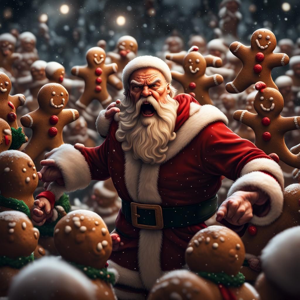 Santa's Gingerbread Battle: Dark Fantasy Christmas Art