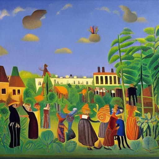 French Folk Art Dance in Naive Style