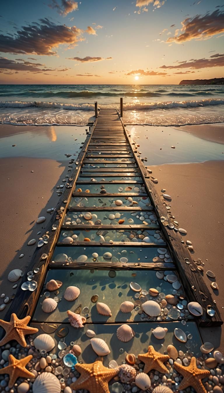 Hyperrealistic Beach Walkway at Sunset