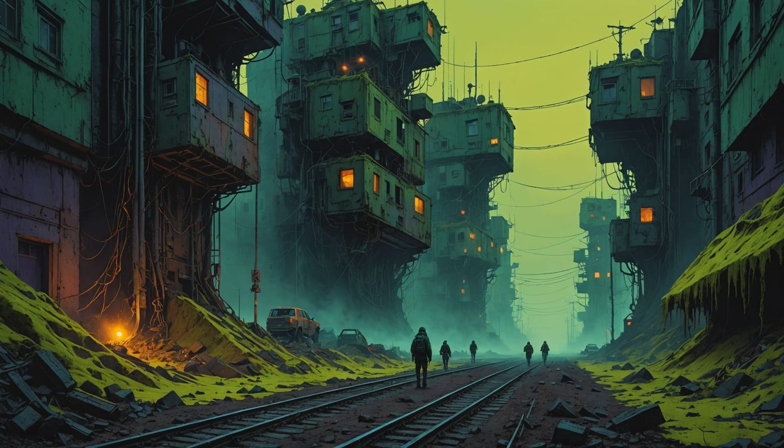 Dystopian Sci-Fi Landscape with Toxic Atmosphere
