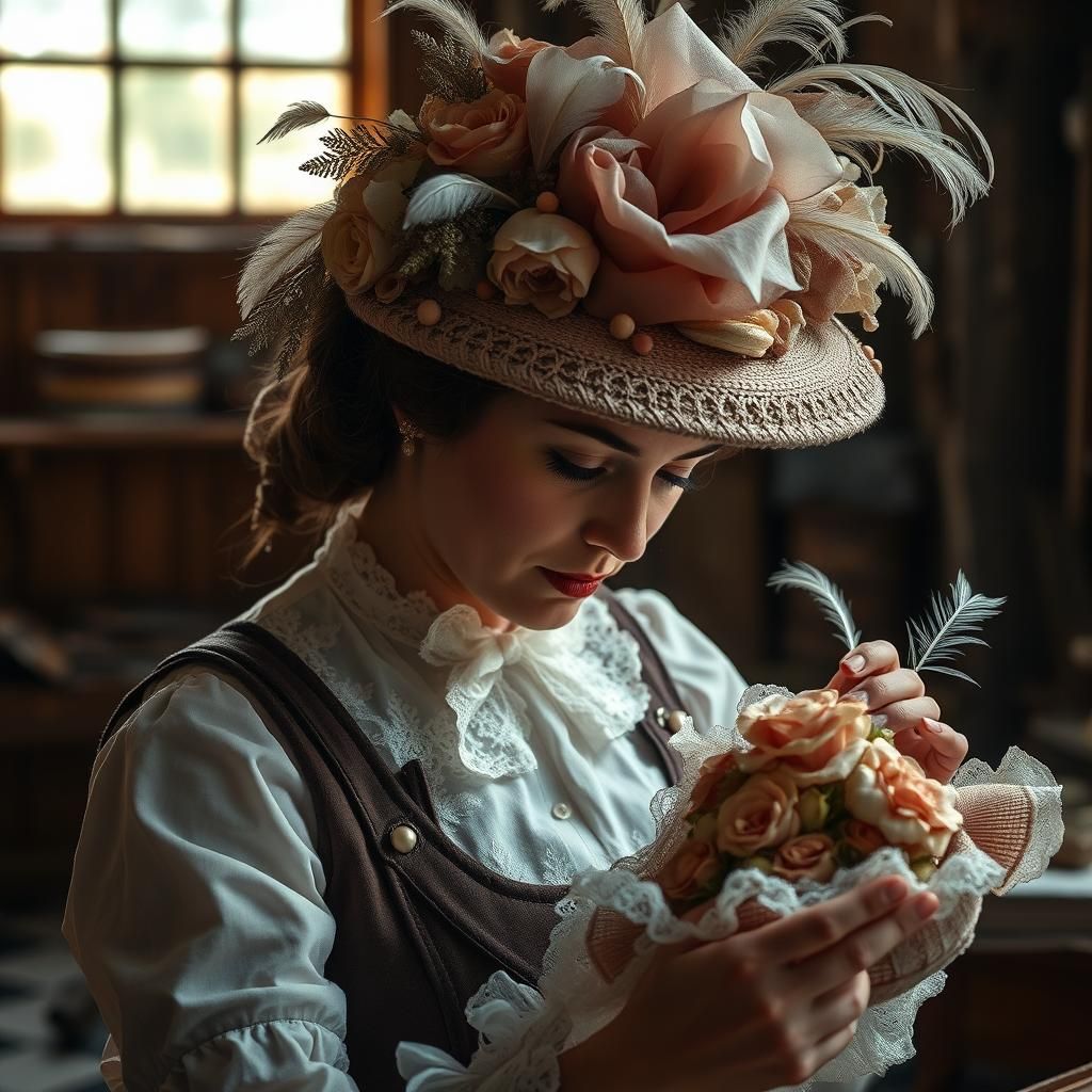 Milliner Crafts Exquisite Hat in Rustic Workshop