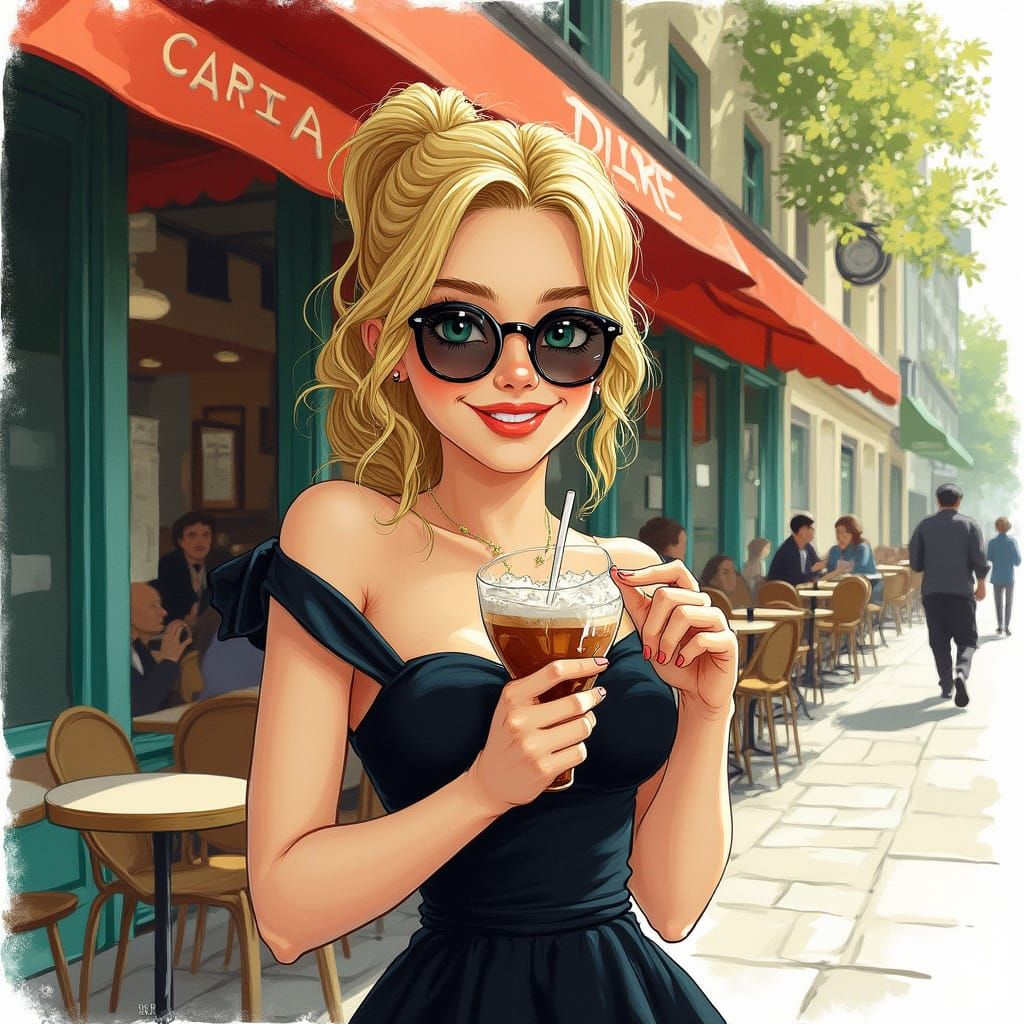 Parisian Cafe Scene in Fauvist-Art Nouveau Style