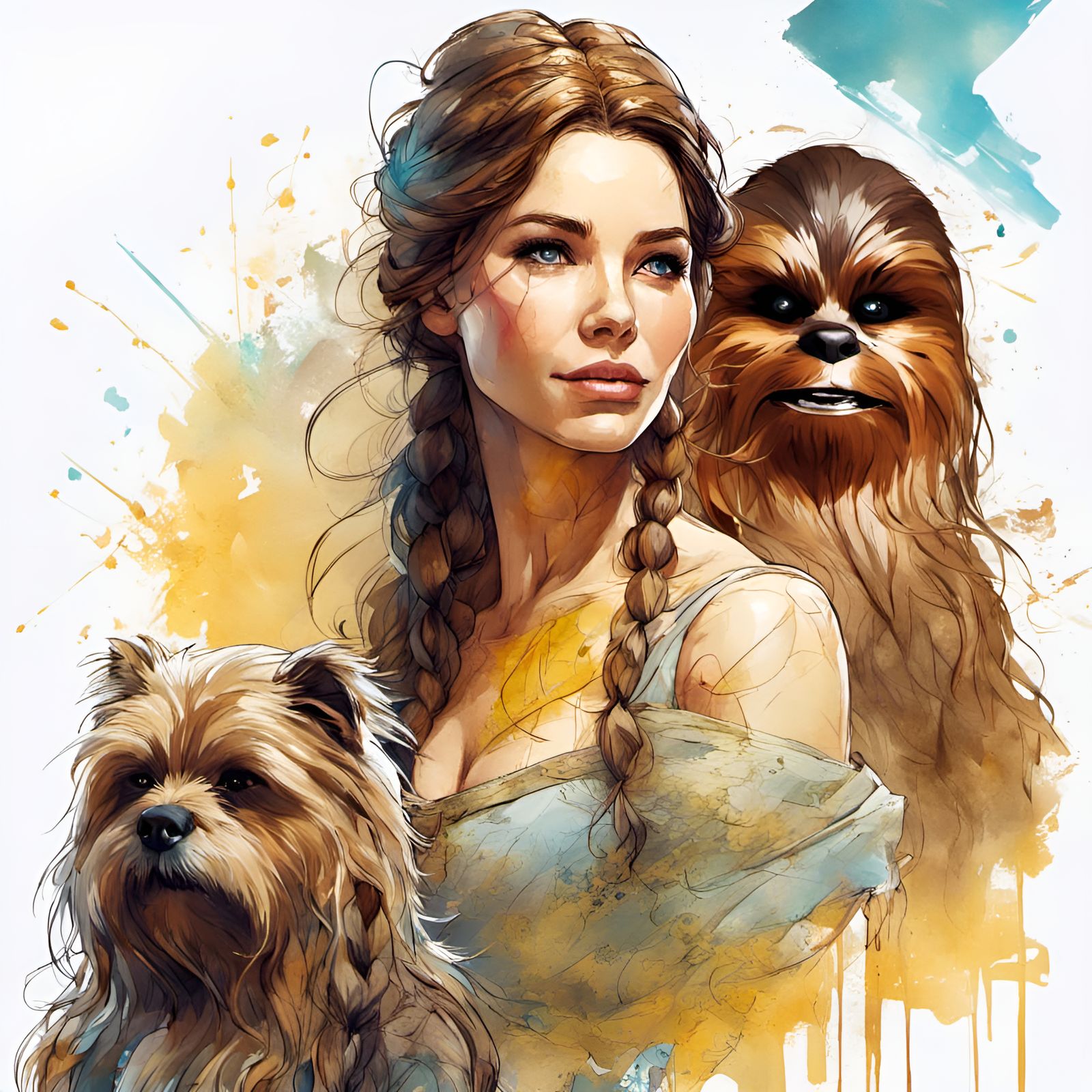 Belle and Chewbacca Portrait in Griffith's Style