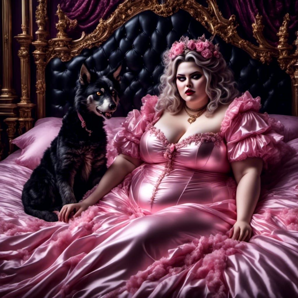 Curvy Woman in Latex Dress Surrounded by Toys