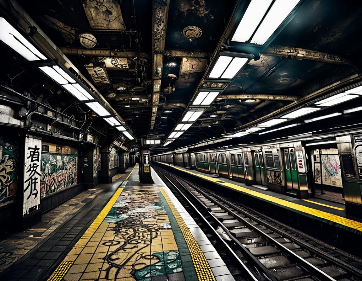 Abandoned Tokyo Subway in Steampunk Noir Style
