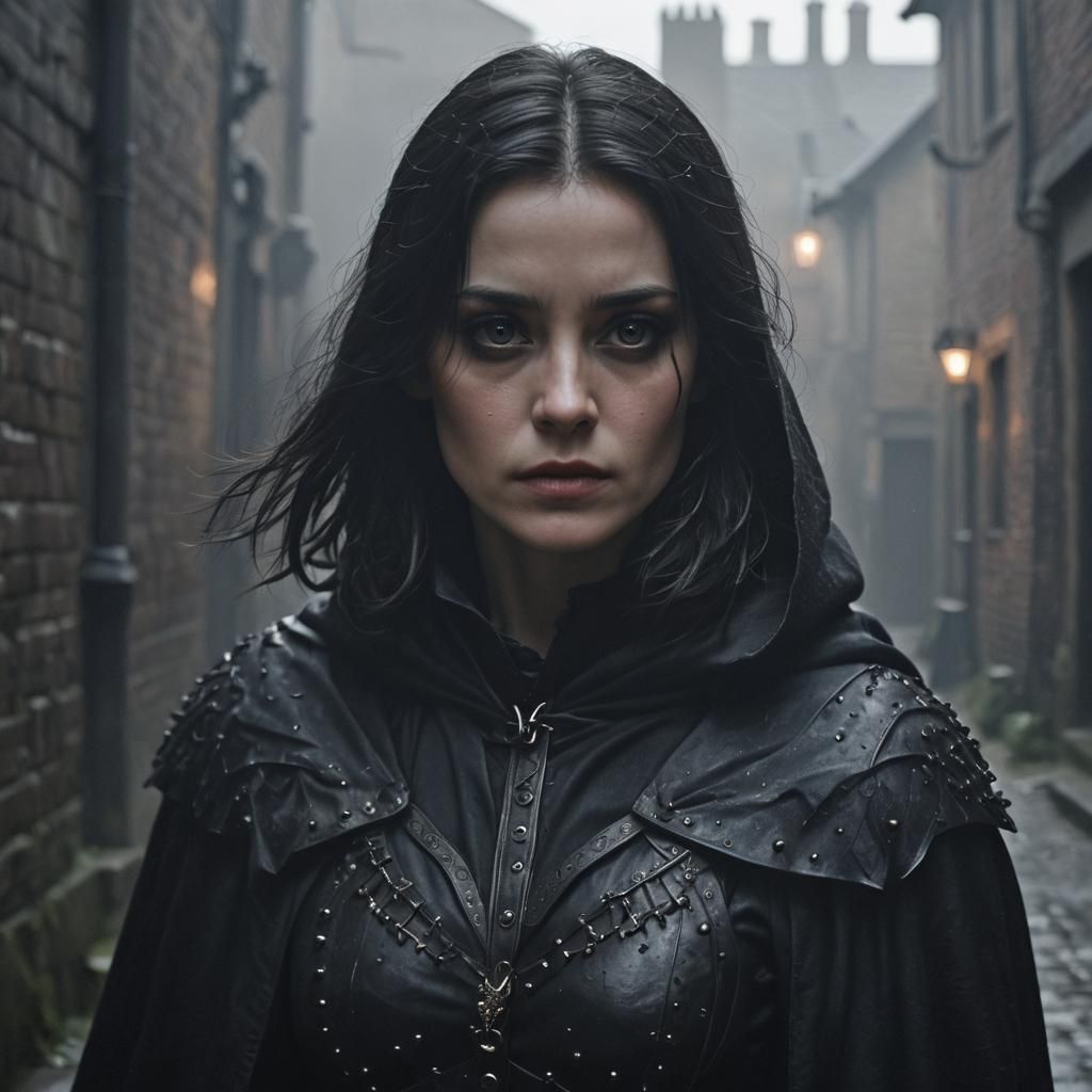 Dark Fantasy Rogue in Misty Alleyway