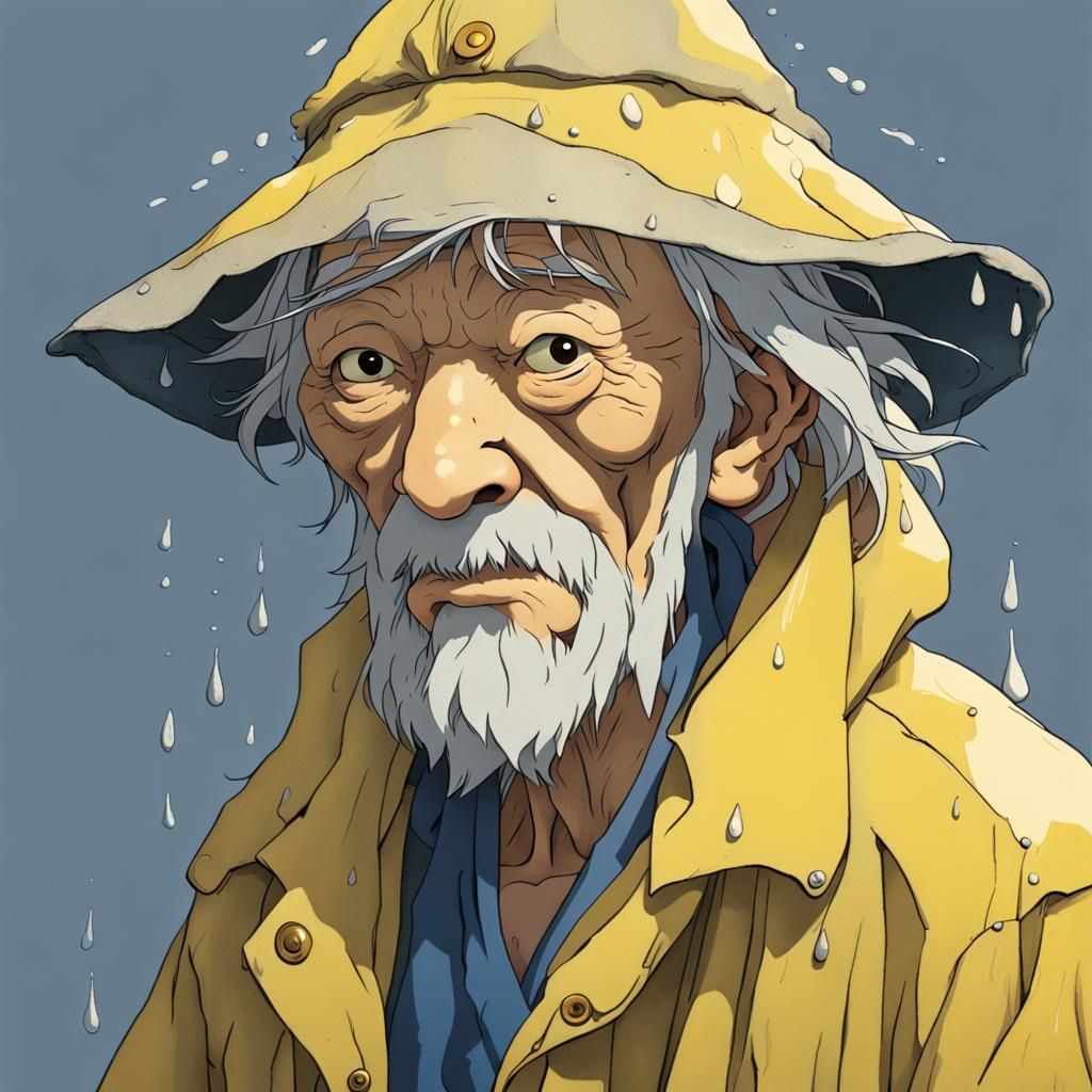 Old Fisherman in Studio Ghibli Style