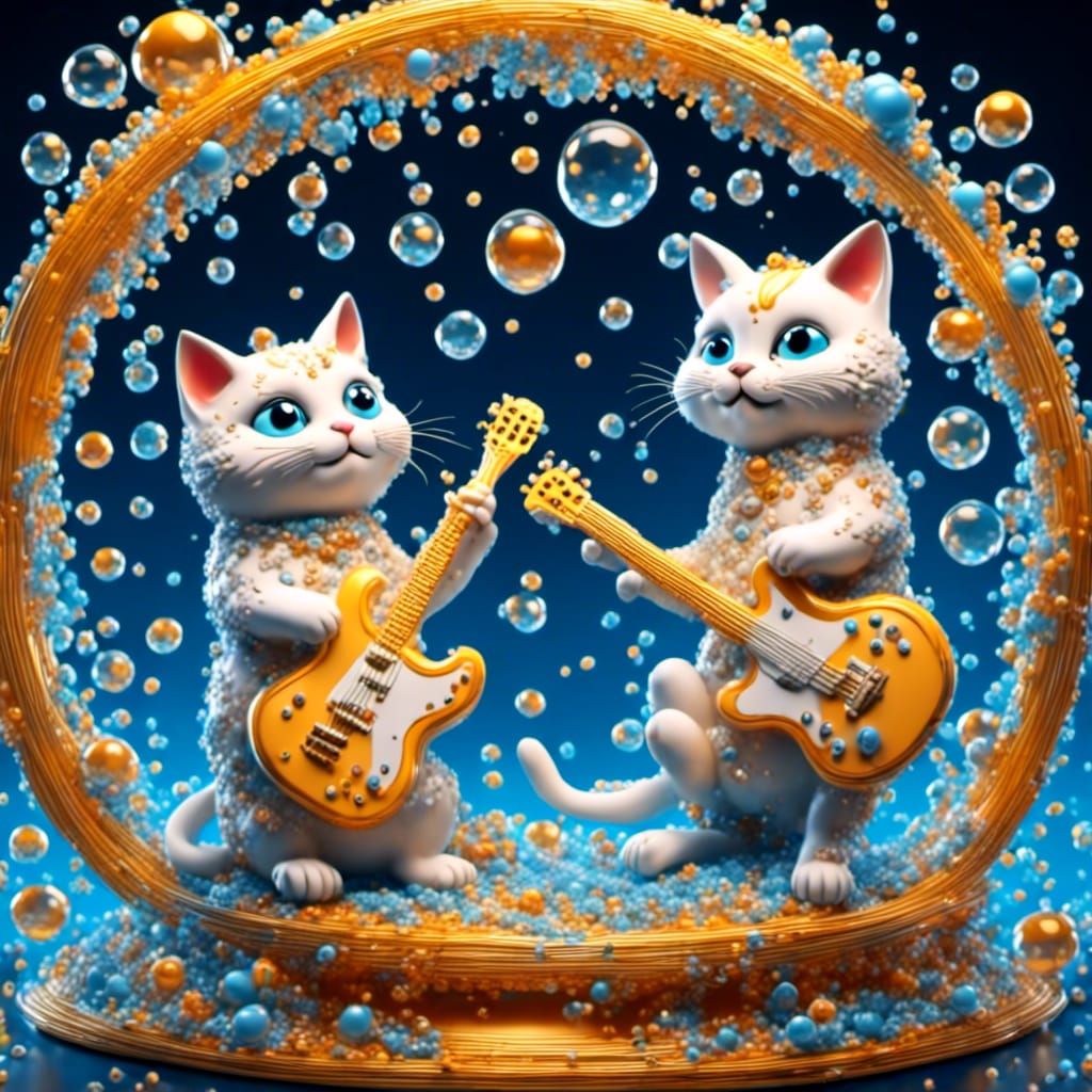 <lora:LordoftheRings:1.0>, two cartoon cats, one playing a g...