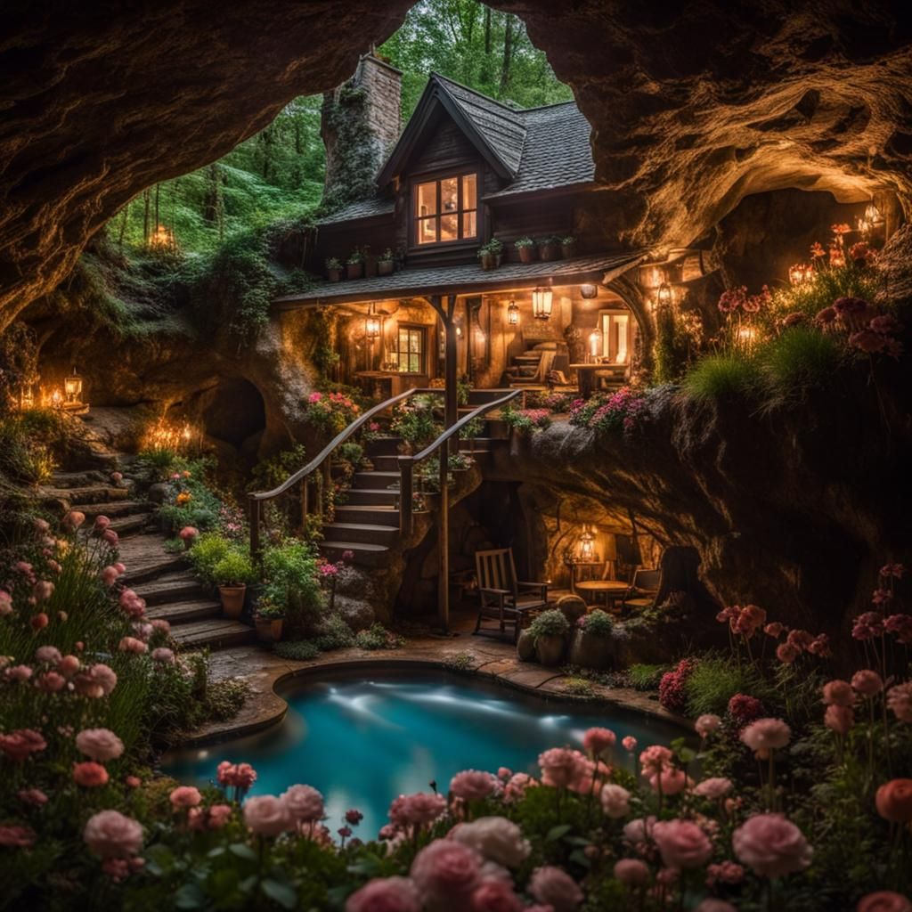 Majestic Underground Victorian Cottage with Waterfalls