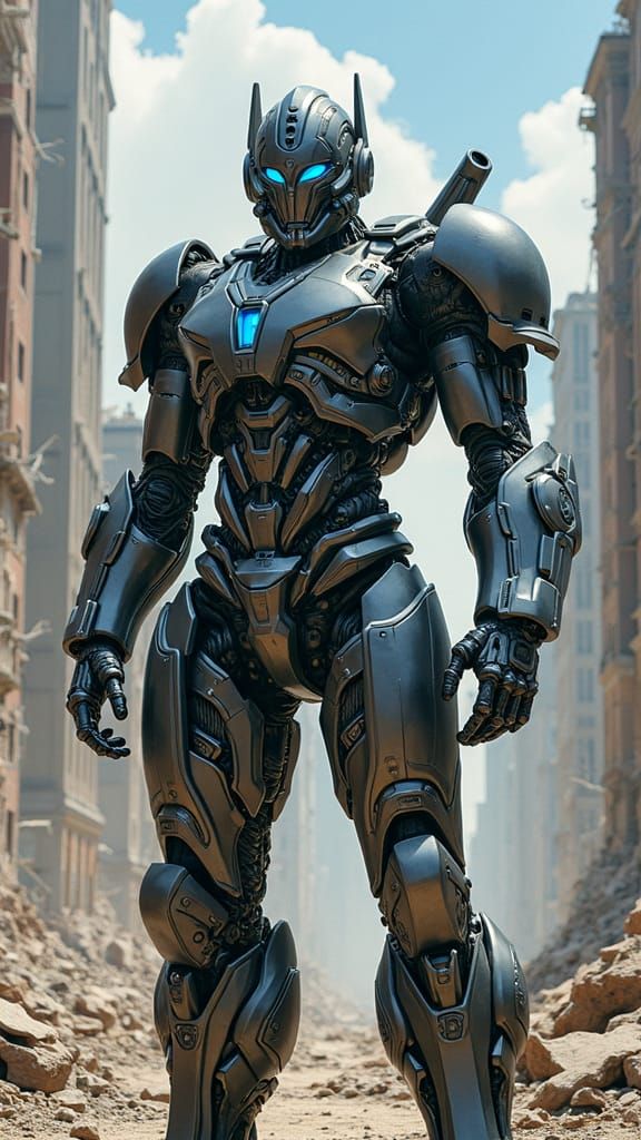 Transformers Armor Hero in Dystopian Cityscape