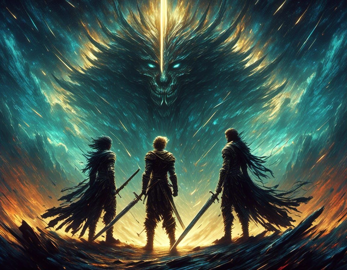 Epic D&D Warriors Duel Under Night Sky