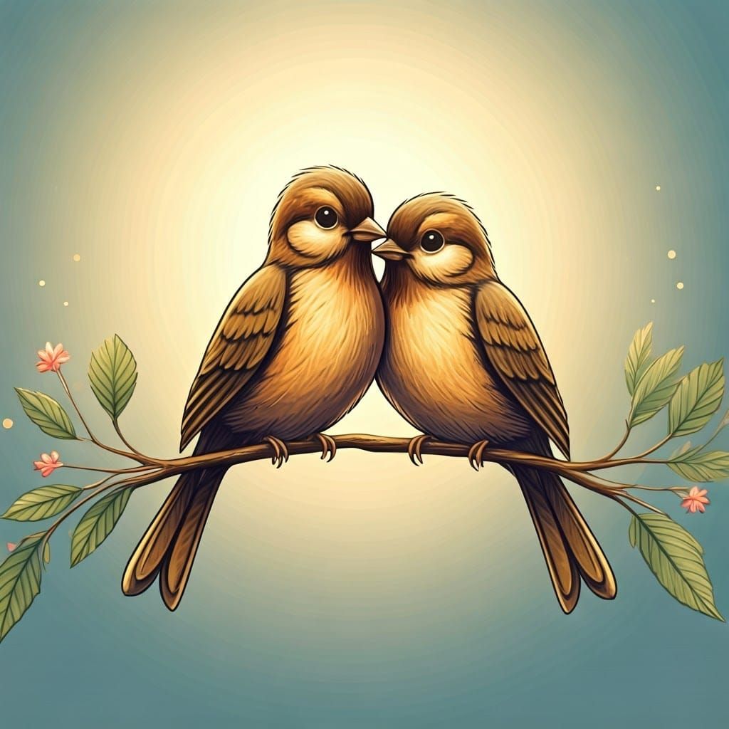 Whimsical Songbirds Illustration in Earthy Tones