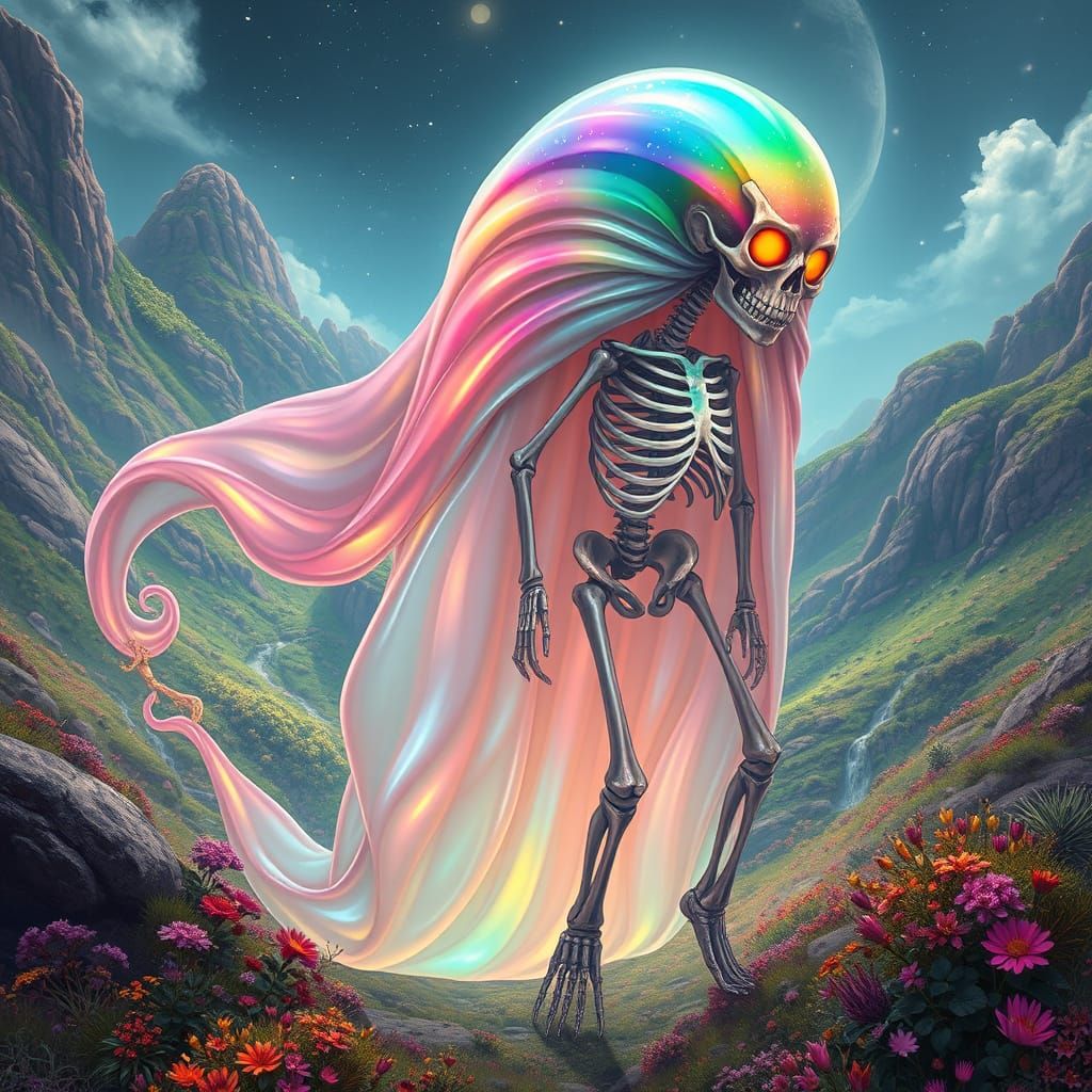 Rainbow Slime Giant Ambling Through Valley