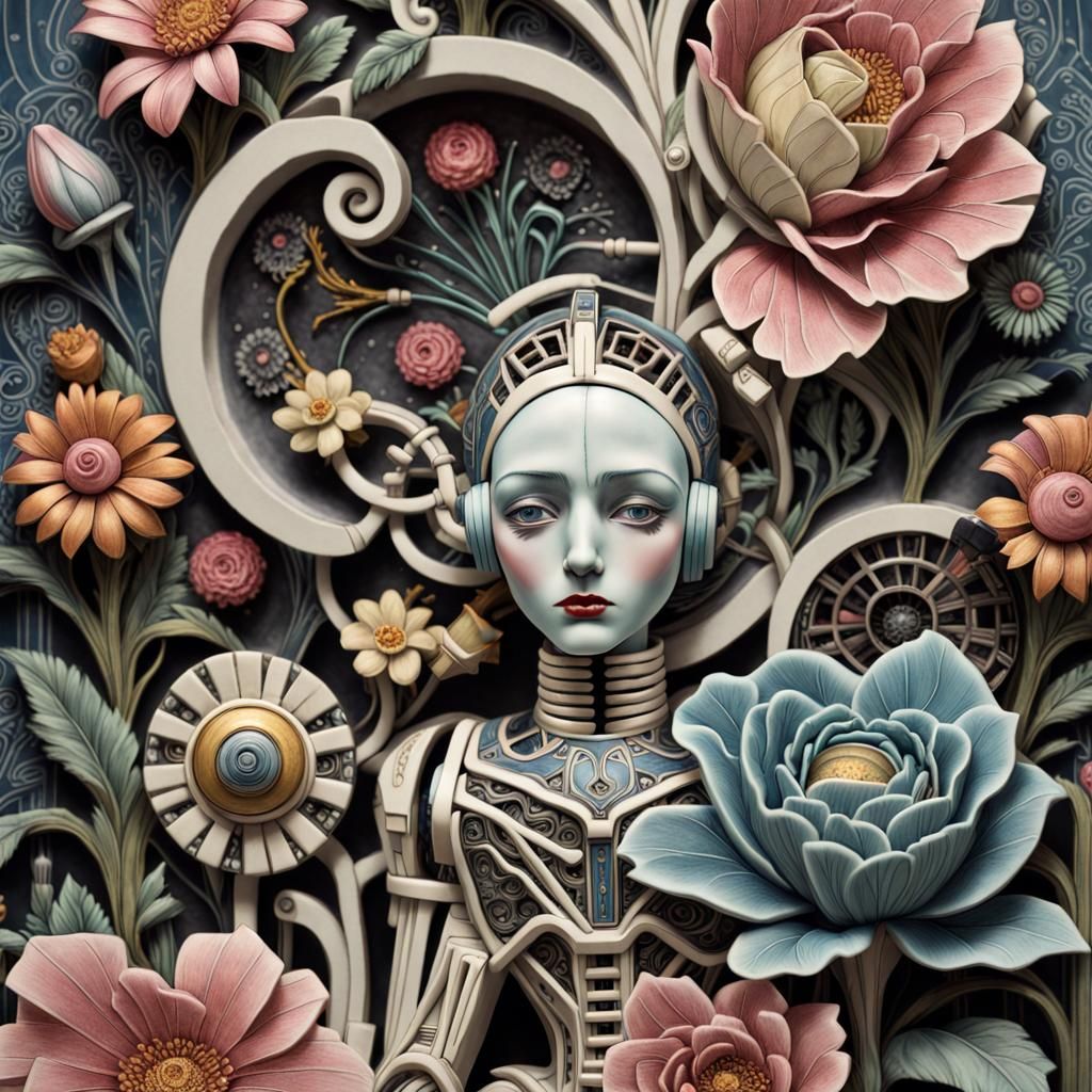 Art Deco Automaton in Porcelain Flower Diorama