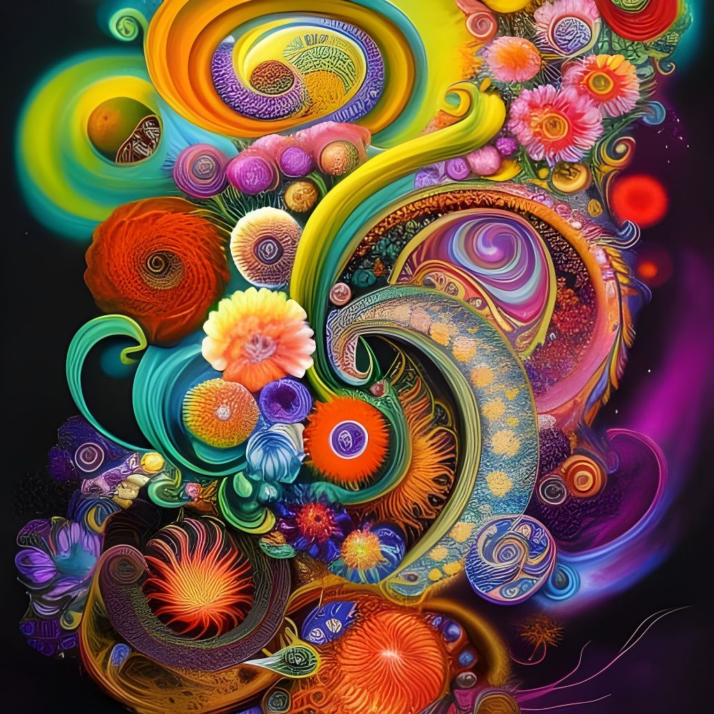 Psychedelic Fibonacci Spiral in Mixed Media Style