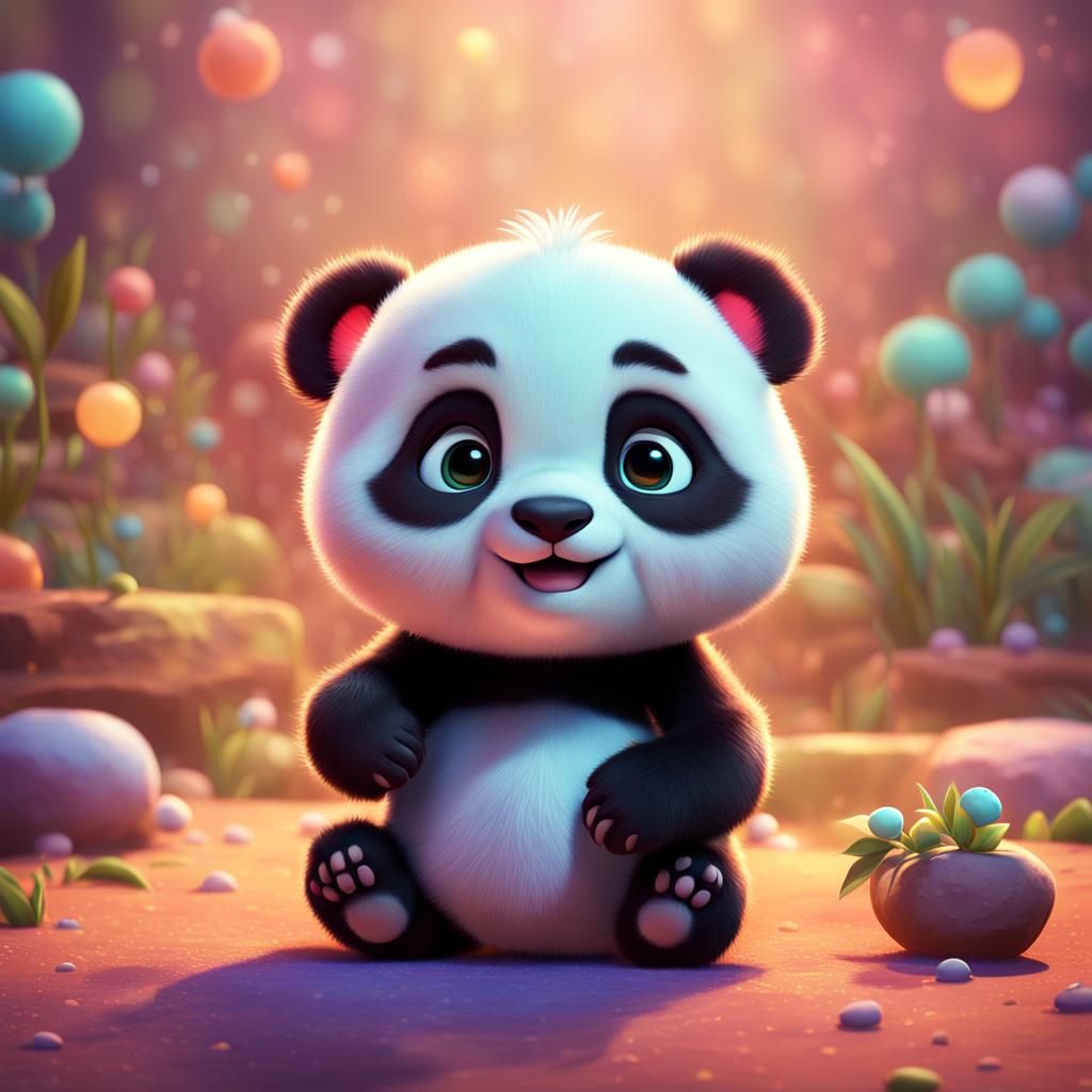 Cute Cartoon Panda Cub in 3D Style