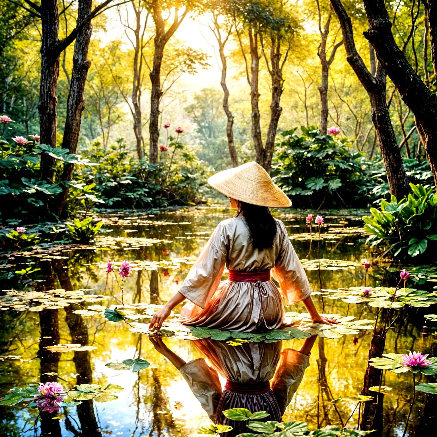Vietnamese Woman with Lotus Flowers