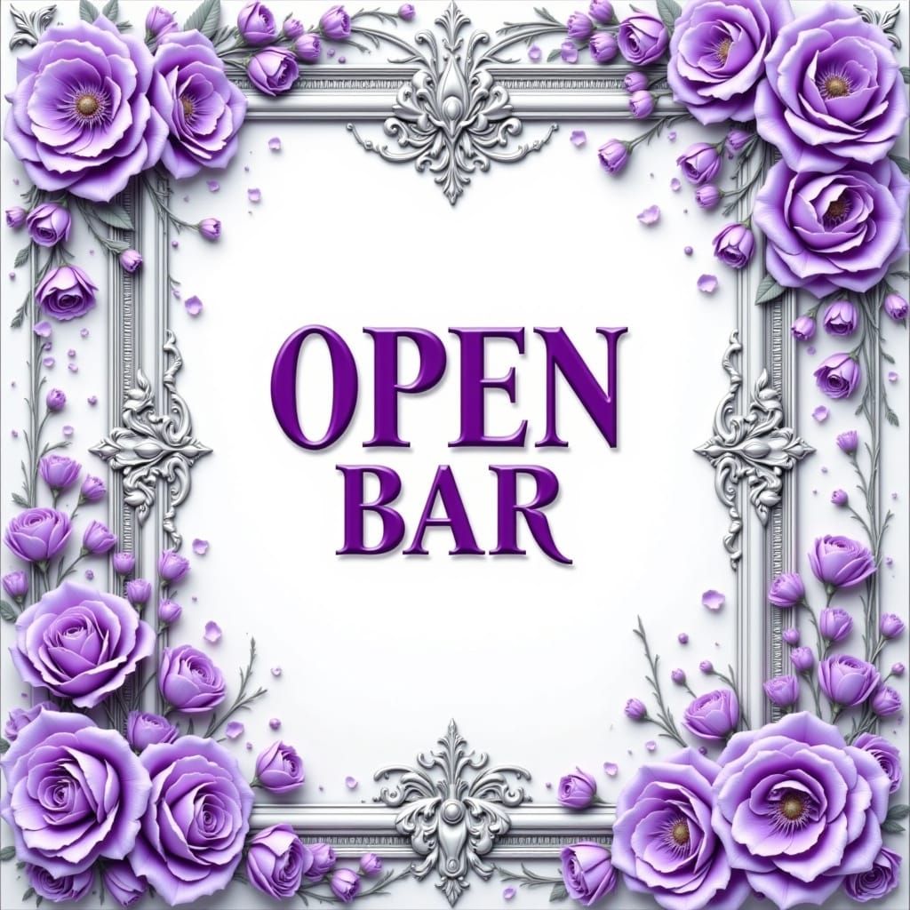 Whimsical Wedding Scene with Lavender Open Bar Sign