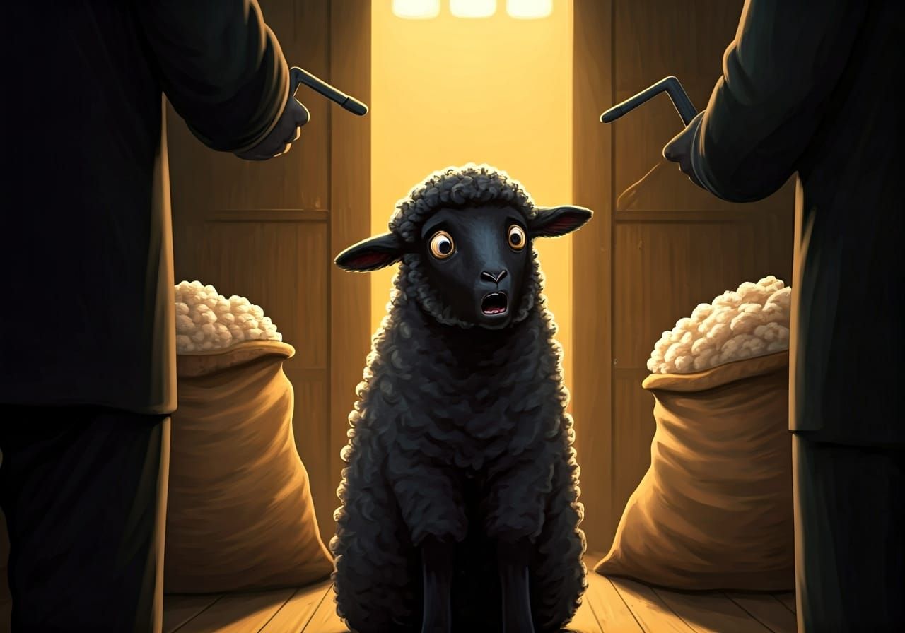 Scared Lamb Interrogated: Whimsical Dark Art