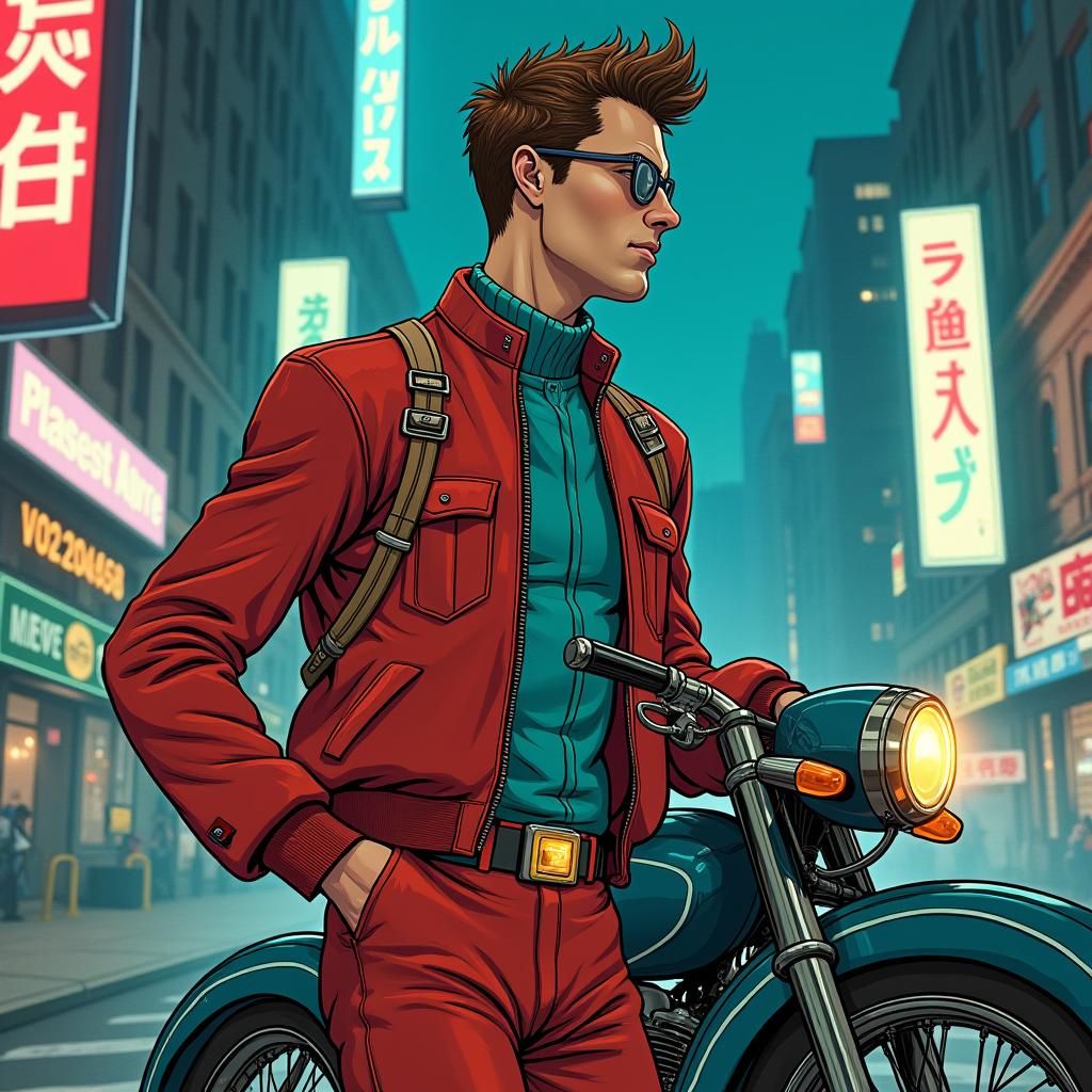 Futuristic Delivery Boy in Neon New New York City