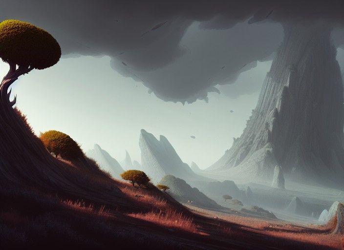 Black Juniper in Surrealist Landscape Style