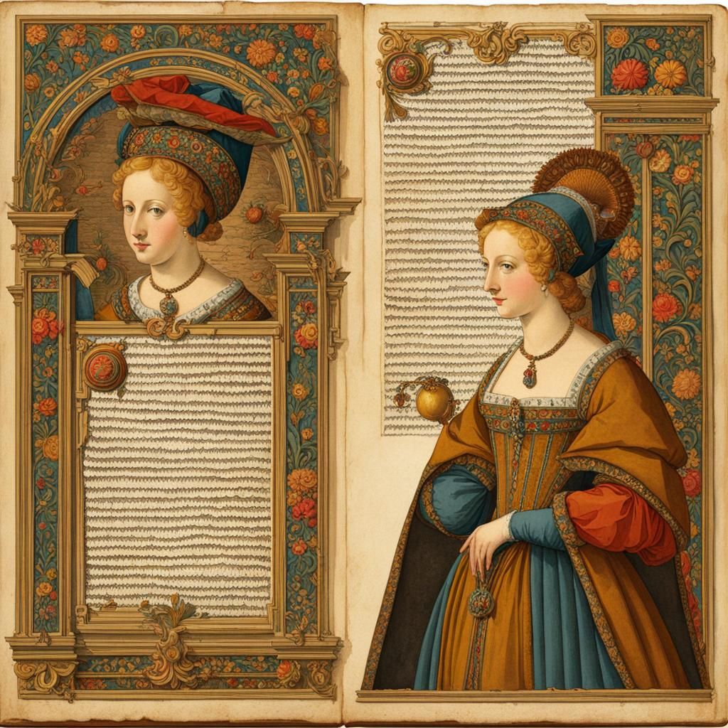 Illuminated Manuscript Page with Medieval Scene