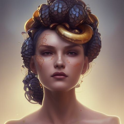 Detailed Portrait of a Snake Queen in Splash Art Style
