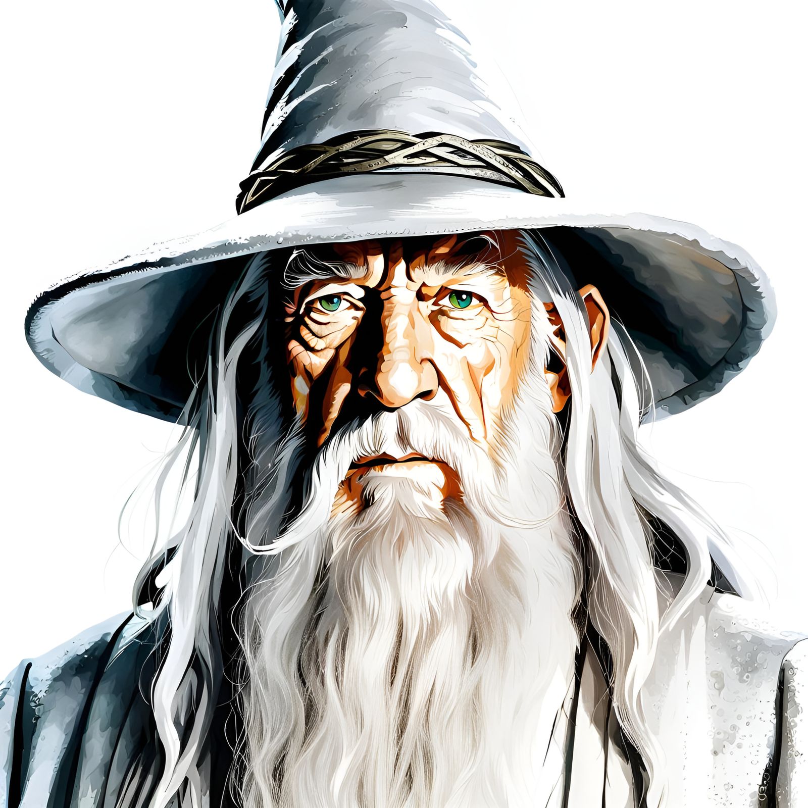 Gandalf the White Portrait on White Background