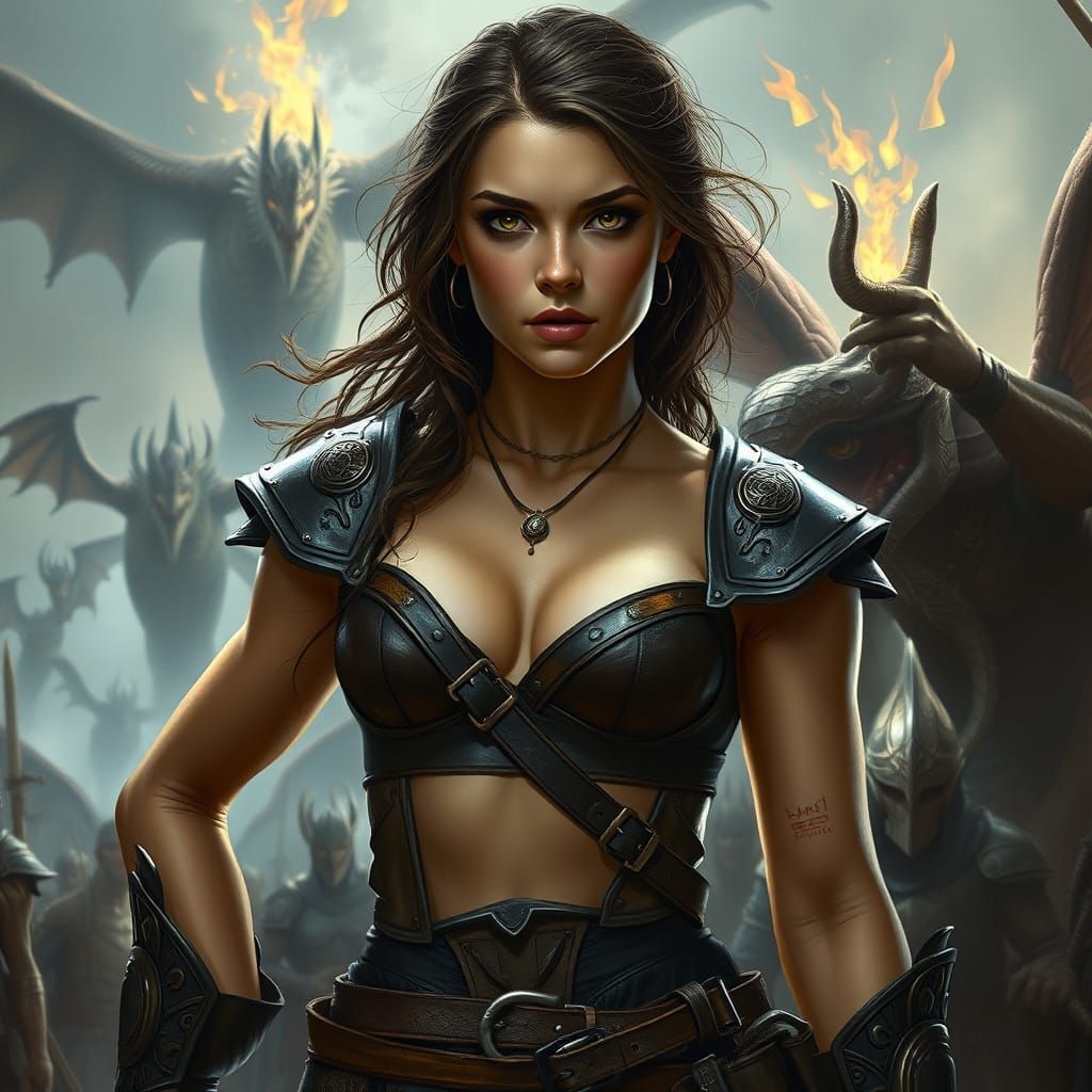 Bare-chested Warrior Elara Scans Crowd, Fantasy Realism