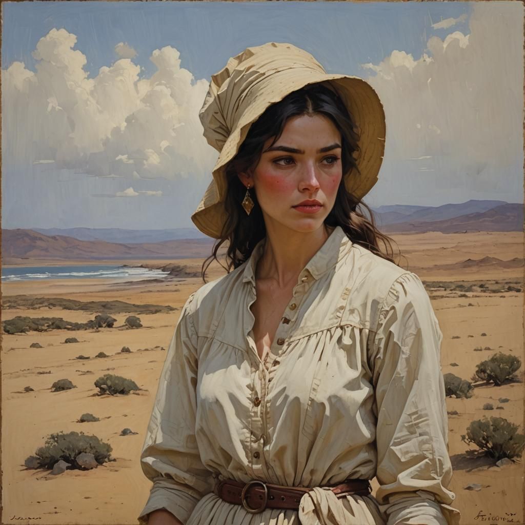 Elegant Woman in Plain Dress, Oil Painting