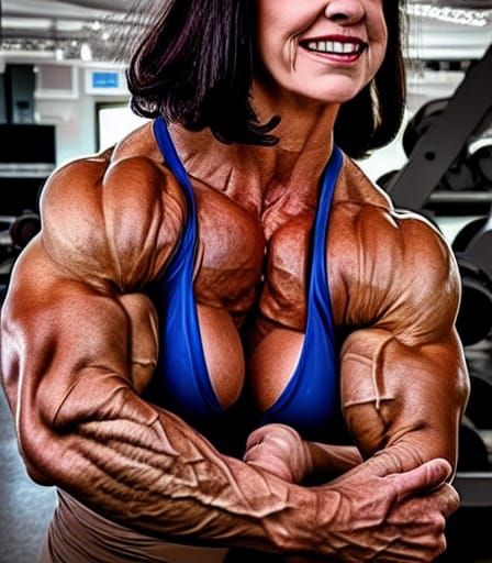Muscular Grandma Flexing: Bodybuilding Power