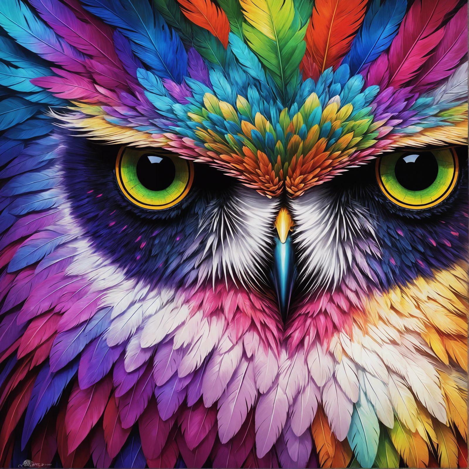 Rainbow Owl with Iridescent Feathers Digital Art