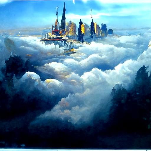City in the Clouds: Oil Painting