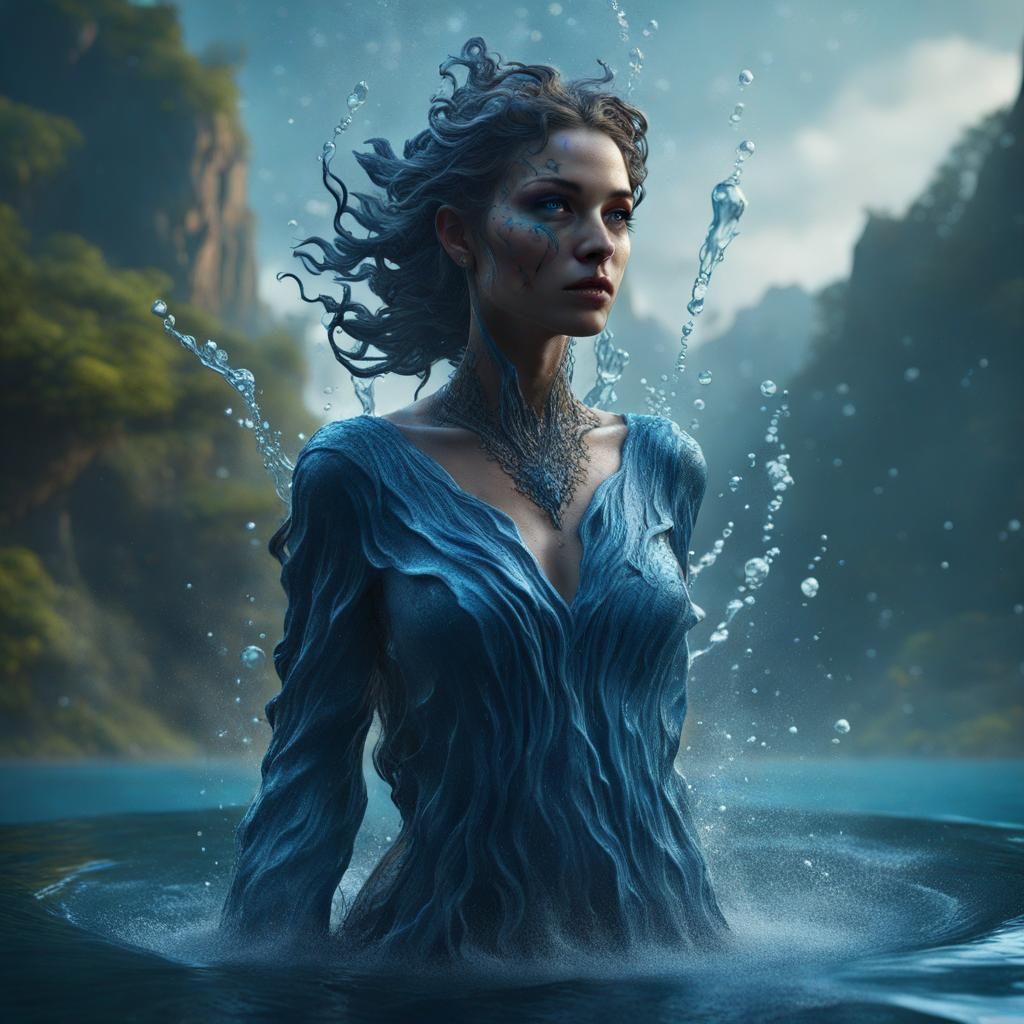 Fantastical Woman Made of Water in Detailed Digital Art