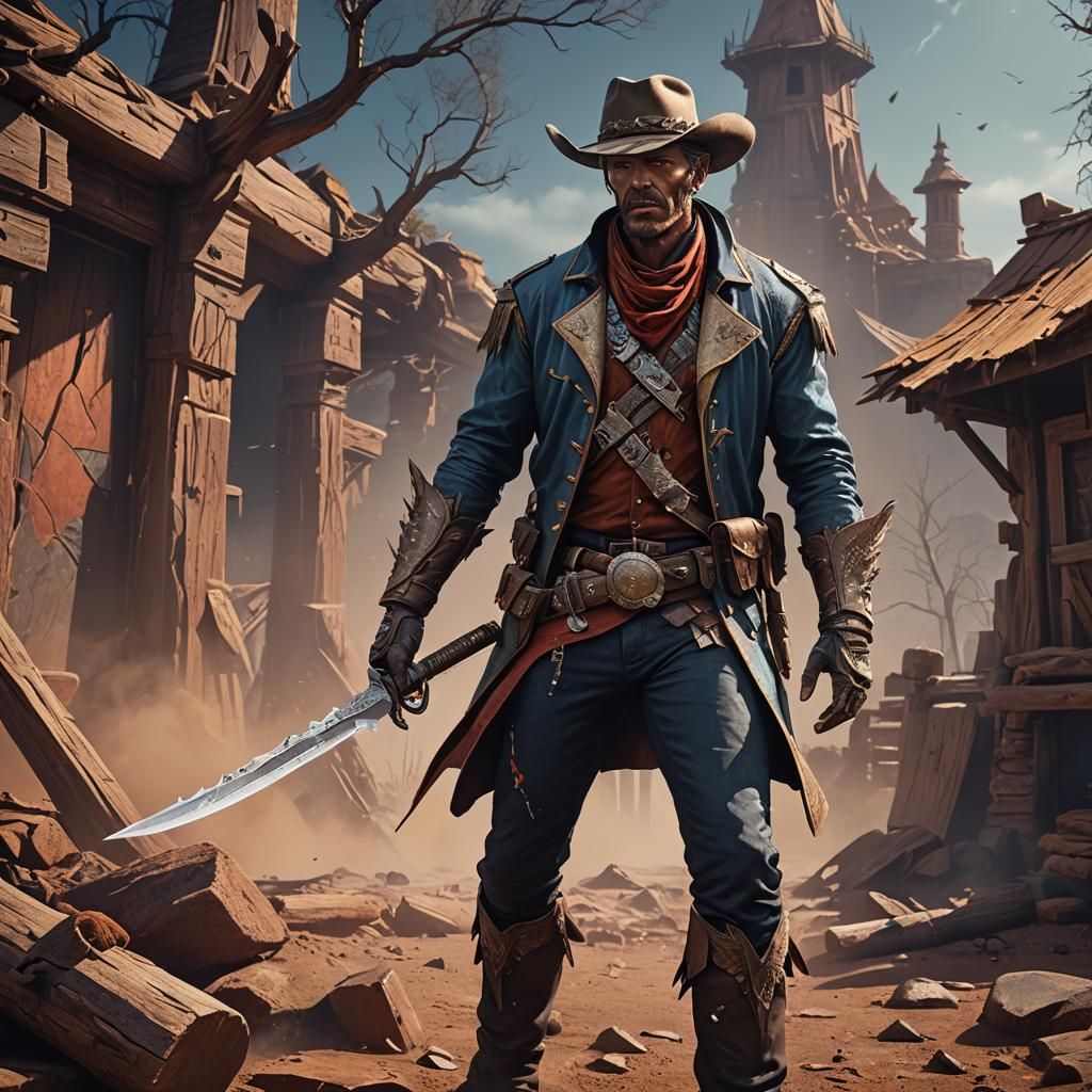 Cowboy with Bowie Knife and Tomahawk Painting