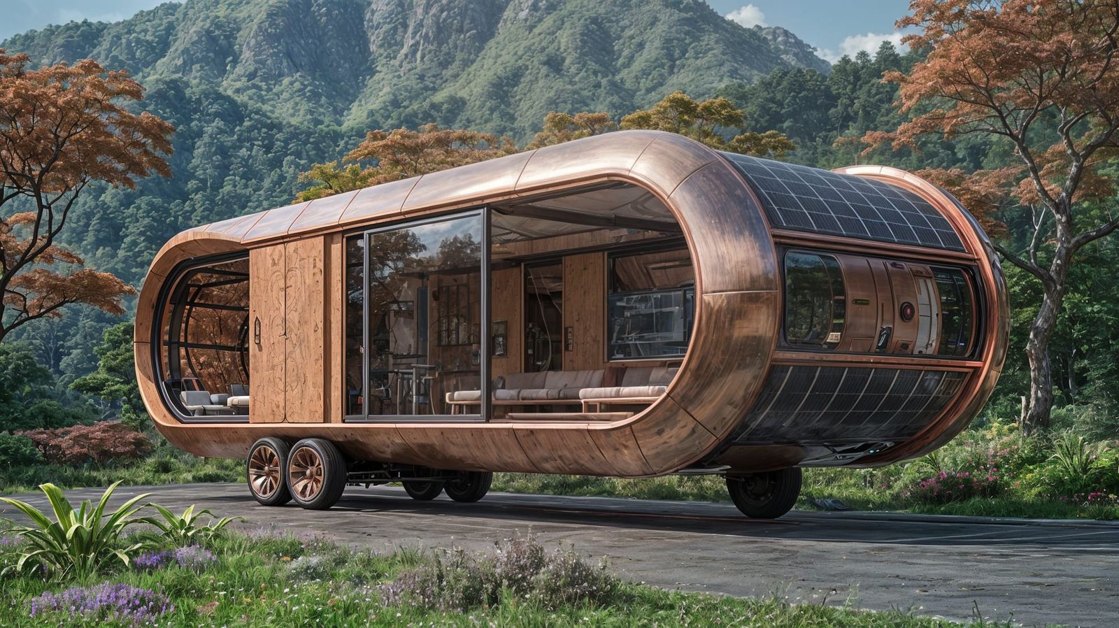 Futuristic Mobile Home on Mountain, Digital Art