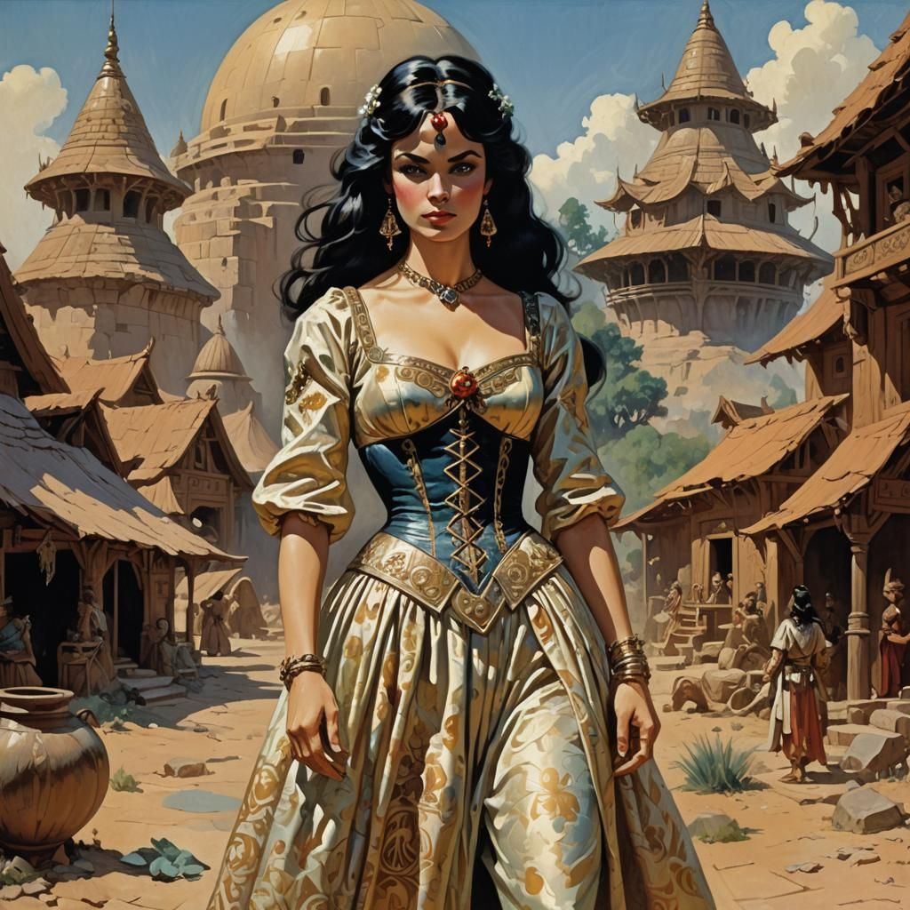 Medieval Princess in Silk Brocade Dress
