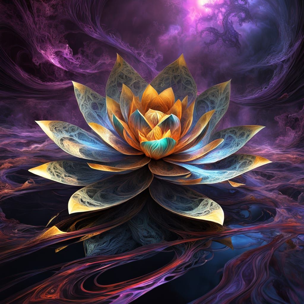 Otherworldly Lotus Flower in Abstract Fractal Style