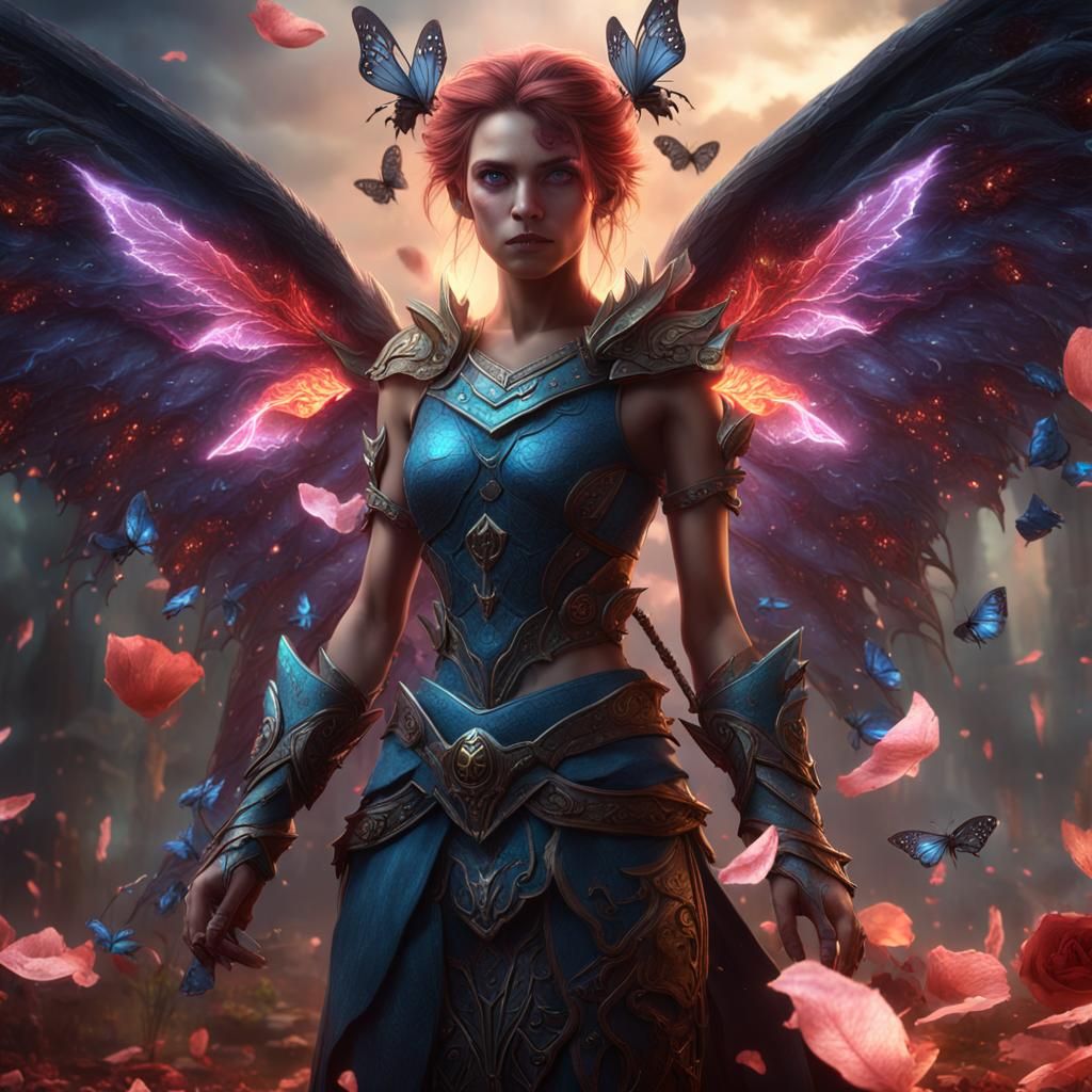 Fantasy Elf Angel Champion Against Evil Hordes
