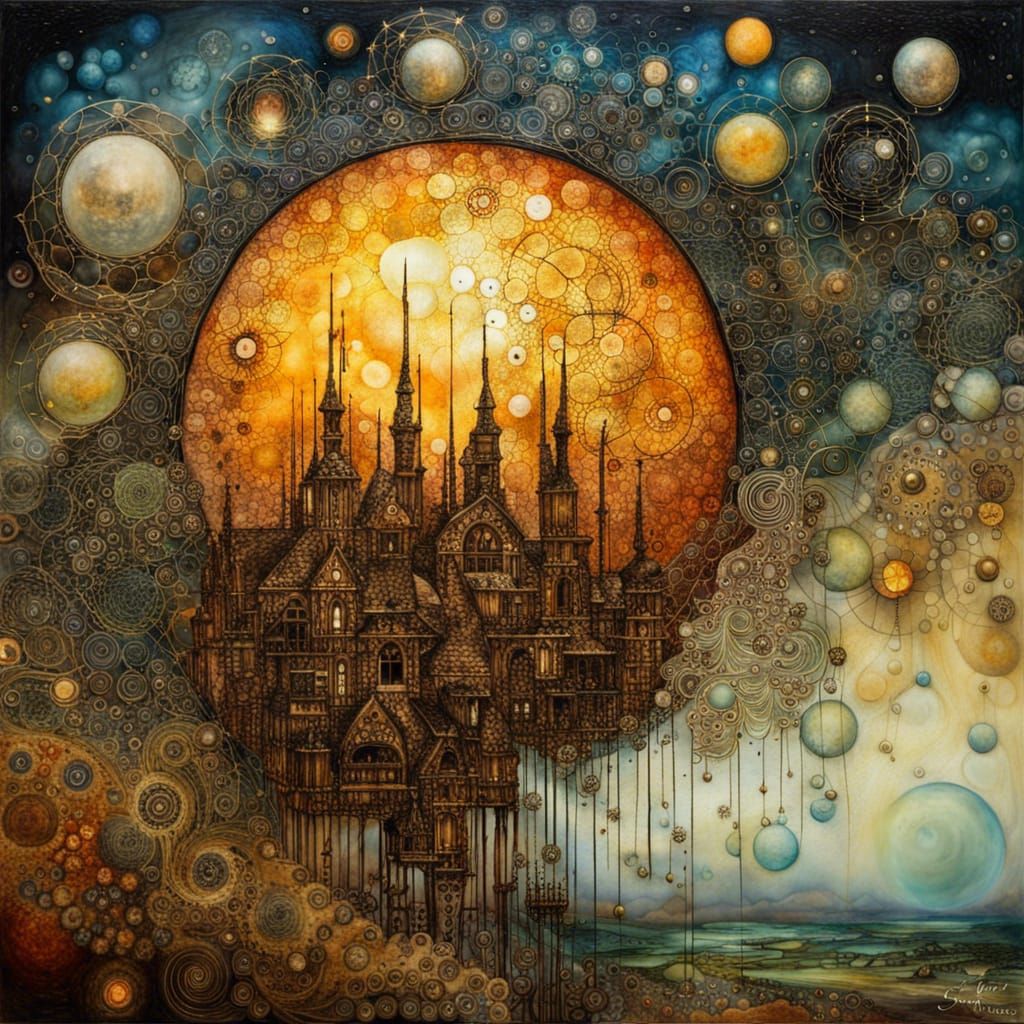 Ethereal Wizard Landscape in Encaustic Filigree