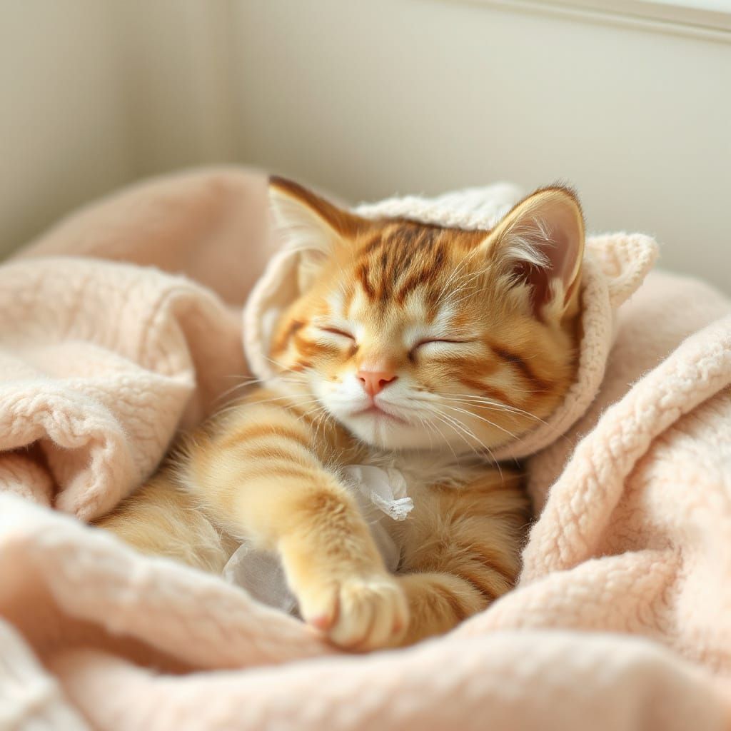 Sleeping Kitten in Pastel Nursery