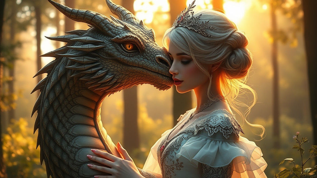 Enchanted Forest Princess and Dragon Portrait