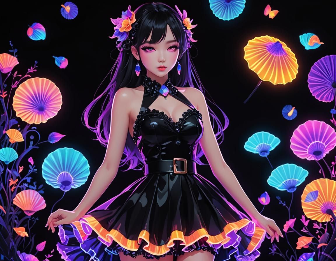 Neon Pastel Goth Seashell Dress in 3D Anime Art