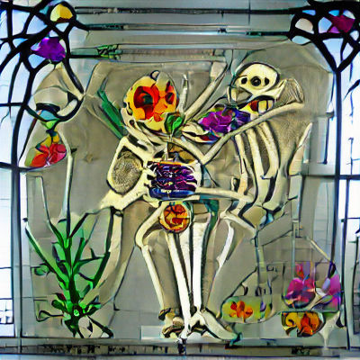 Stained Glass Skeleton with Floral Design