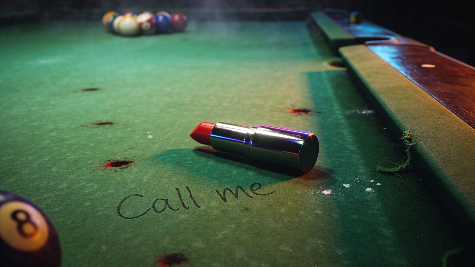 Photorealistic Pool Table with Lipstick and Message