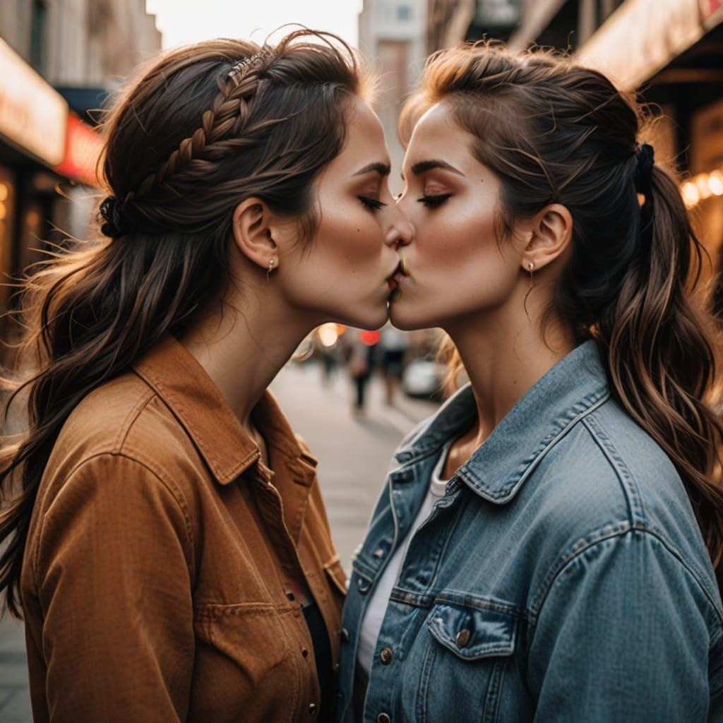 Two Women Kissing in a Real Photo