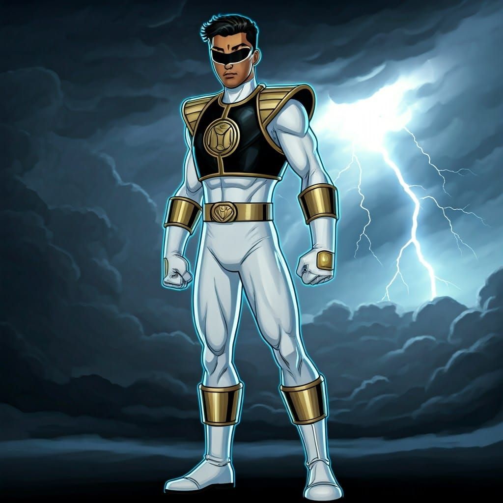White Dino Thunder Ranger in Comic Book Style