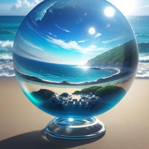 Seascape Reflected in Glass Ball, Anime Style