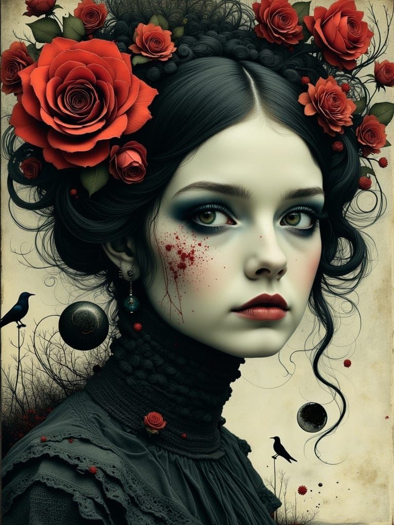 Melancholic Gothic Woman in Abstract Graphic Novel Style