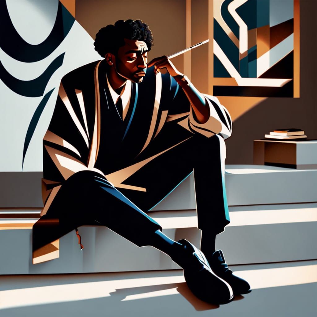 Art Deco Man Gestures Danger in Stylized Illustration